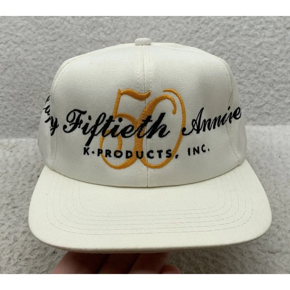 VTG‎ K-Products 50th Anniversary Blockhead Hat Snapback OSFM White Big Logo Rare